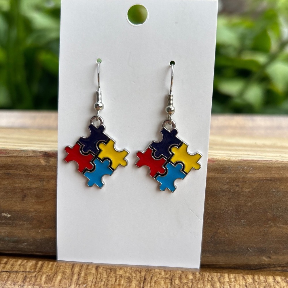Autism Speaks Puzzle Piece Teacher Asperger's Earrings Enamel Dangle Novelty